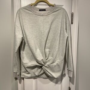 Hippie Chic Size S Gray Long Sleeve Twist Front Crew Neck Pullover Sweatshirt